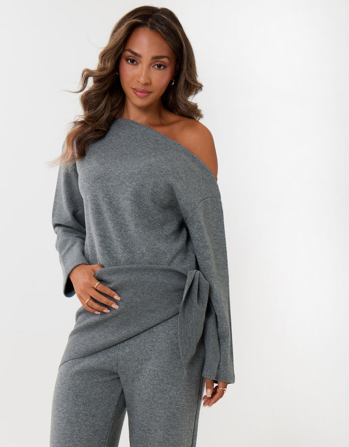 Off Shoulder Top & Wide Leg Co-ord in Grey