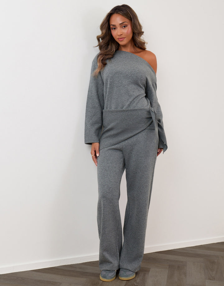 Off Shoulder Top & Wide Leg Co-ord in Grey