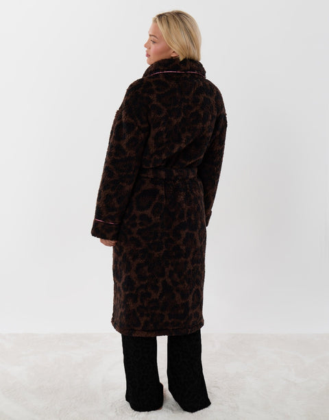 Threadbare Contrast Piping Dressing Gown in Leopard Print - back view
