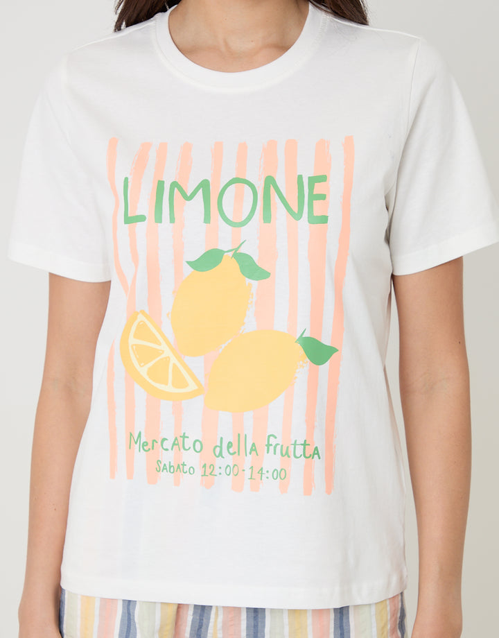 Cream Lemonade Graphic Print Short Cotton Pyjama Set