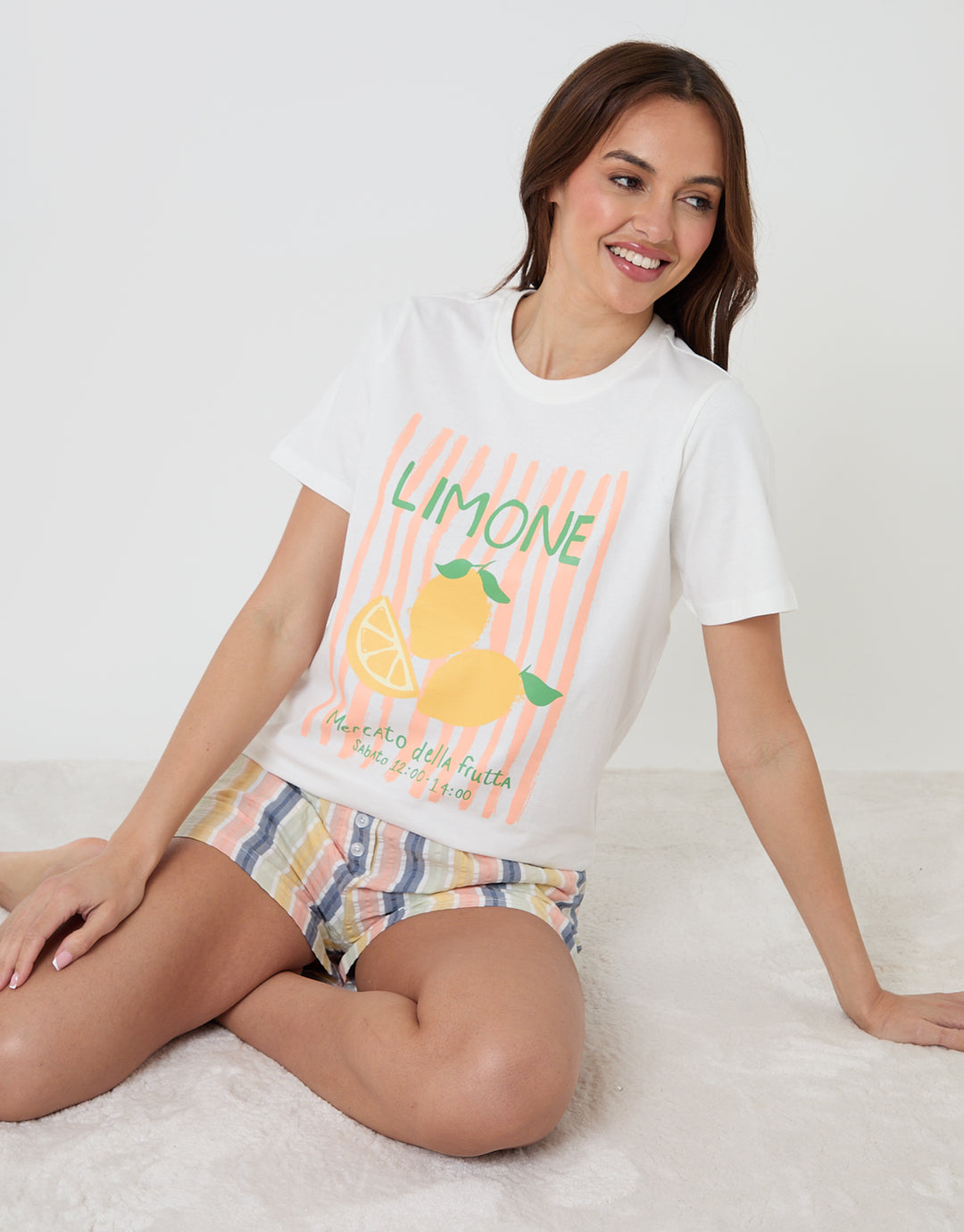 Cream Lemonade Graphic Print Short Cotton Pyjama Set