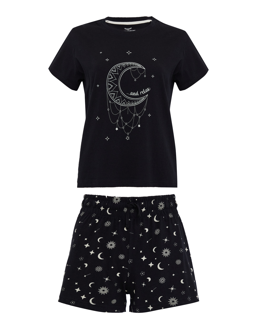 Black Moon and Star Print Short Pyjama Set