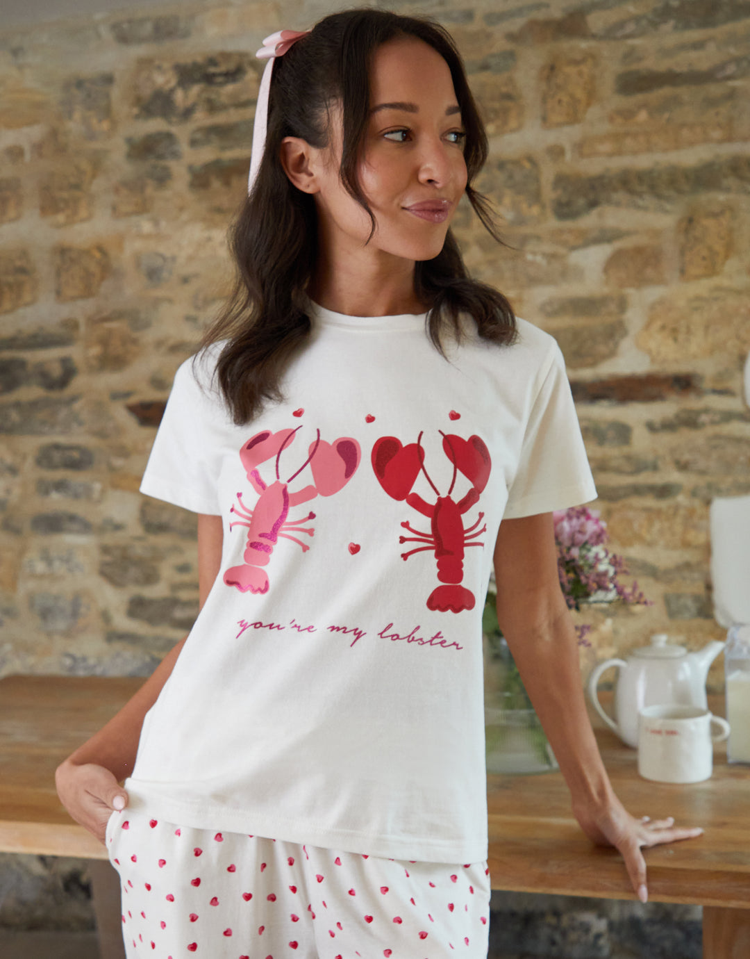 White Heart Graphic Print Pyjamas (2-Piece Set)