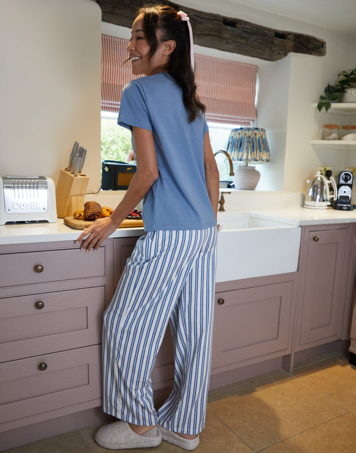 Blue Graphic Print Striped Pyjamas (2-Piece Set)