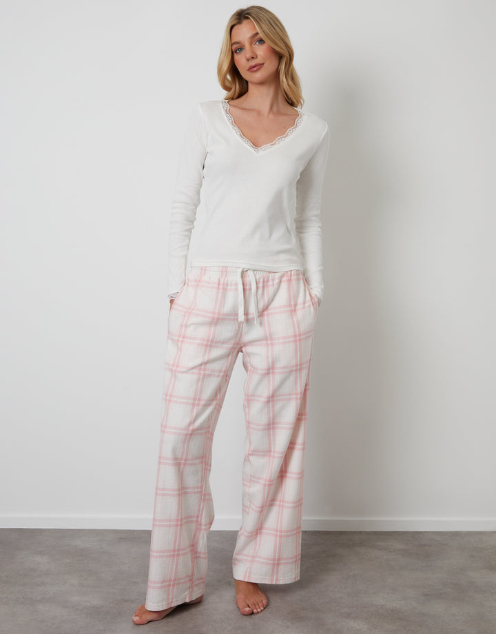 Petite Pink Long Sleeve Check Pyjamas (2-Piece Set)