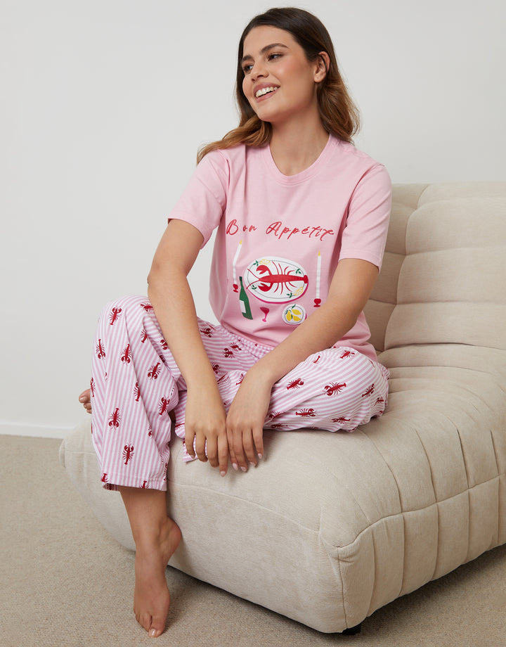 Pink Lobster Graphic Print Short Sleeve Pyjamas
