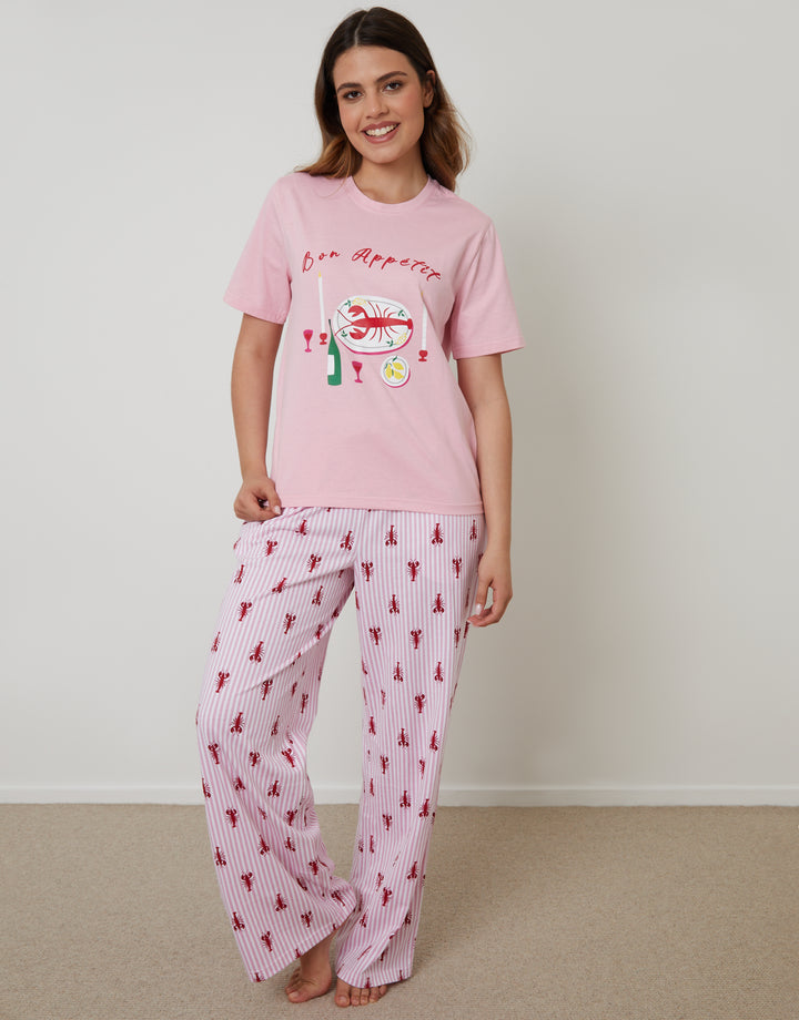 Pink Lobster Graphic Print Short Sleeve Pyjamas