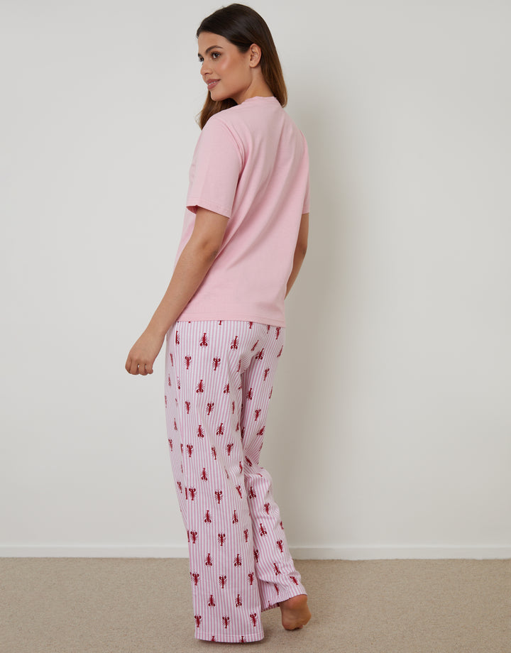 Pink Lobster Graphic Print Short Sleeve Pyjamas