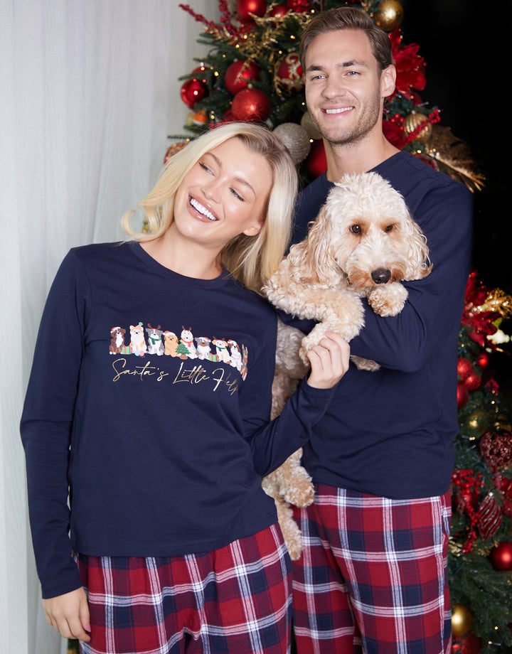 Navy Christmas Dog Graphic Print Long Pyjamas (2-Piece Set)