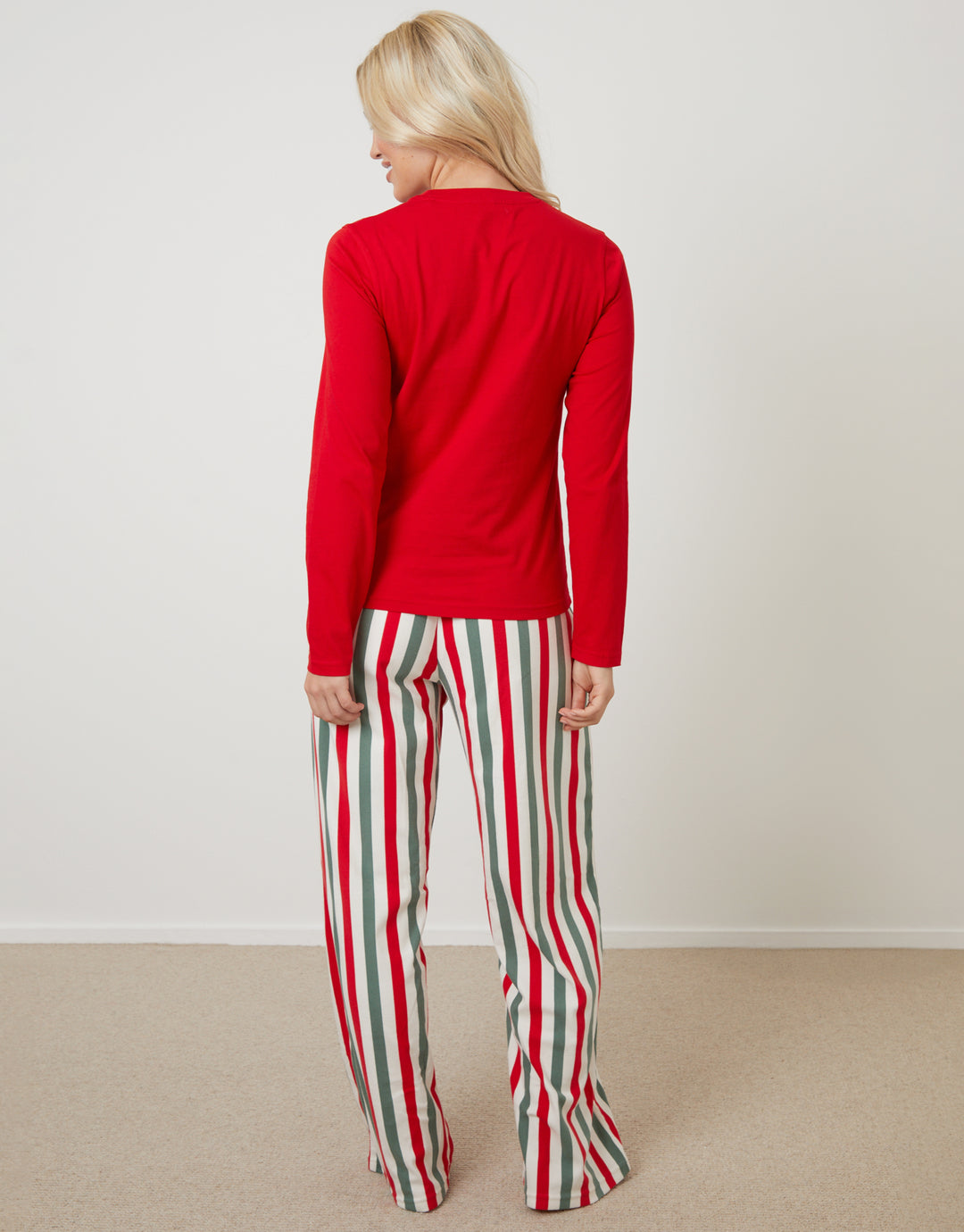 Red Christmas Postcard Graphic Long Pyjamas (2-Piece Set)