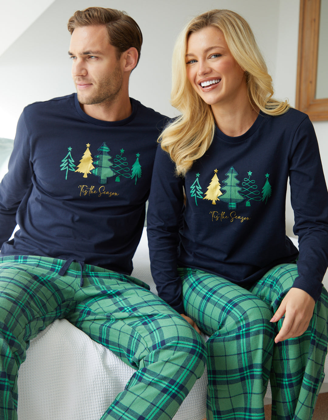 Threadbare Women's Navy Christmas Tree Graphic Print Long Pyjamas (2 ...