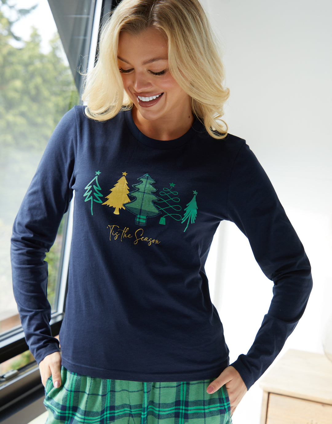 Threadbare Women's Navy Christmas Tree Graphic Print Long Pyjamas (2 ...