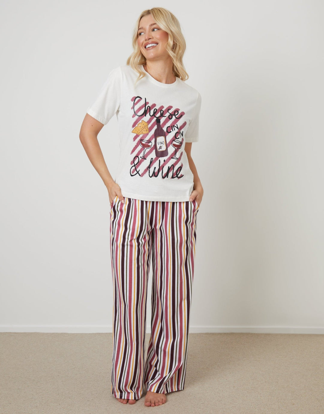 Threadbare Carol Threadbare Women's Cream Cheese & Wine Red Graphic Print Pyjamas (2 ...