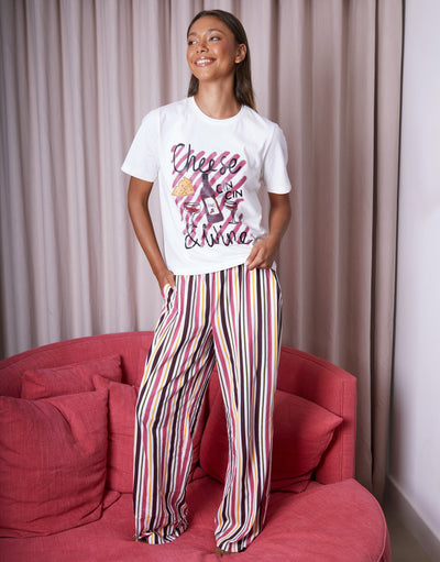 Cream Cheese & Wine Red Graphic Print Pyjamas (2-Piece Set)