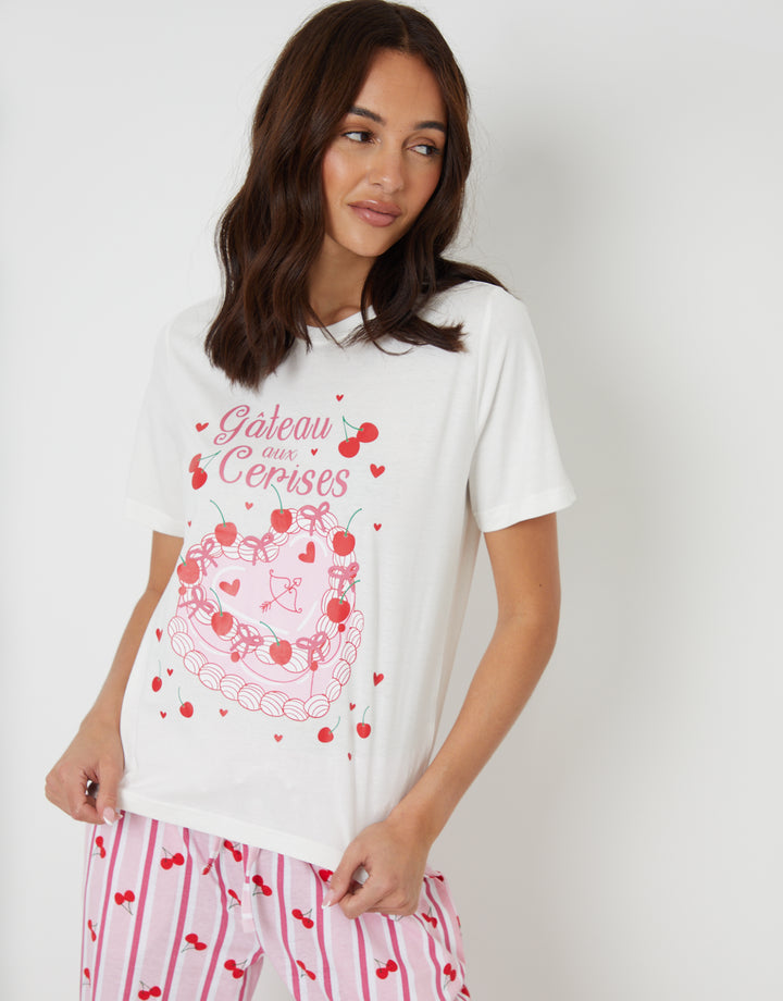 Pink Gateau Print Striped Pyjamas (2-Piece Set)