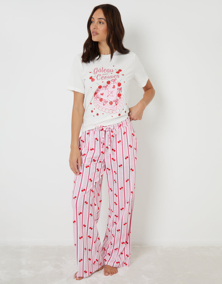 Pink Gateau Print Striped Pyjamas (2-Piece Set)