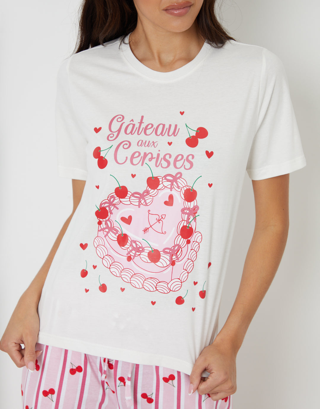 Pink Gateau Print Striped Pyjamas (2-Piece Set)