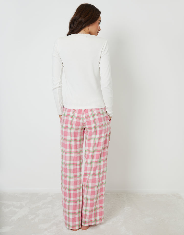 Pink Crew Neck Long Sleeve Check Pyjamas (2-Piece Set)