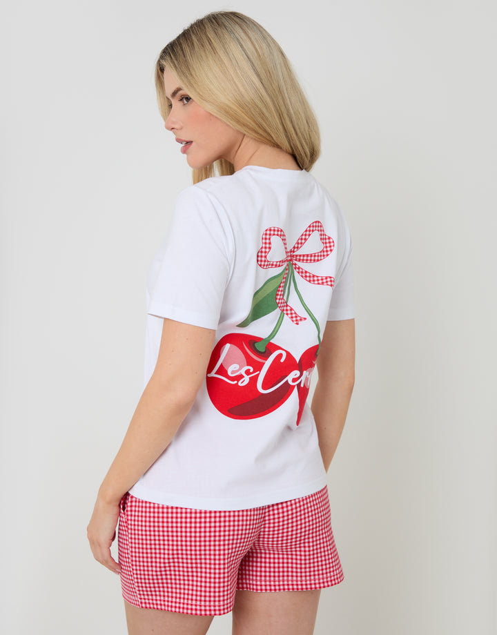Red Cherry Print Gingham Pyjamas (2-Piece Set)
