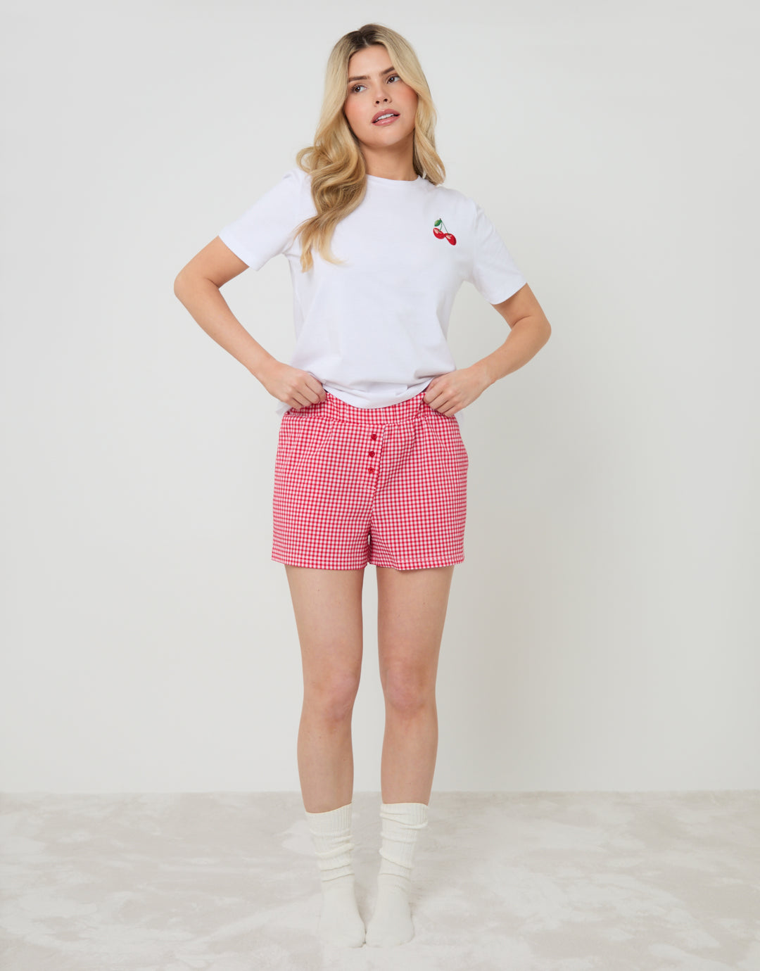 Red Cherry Print Gingham Pyjamas (2-Piece Set)