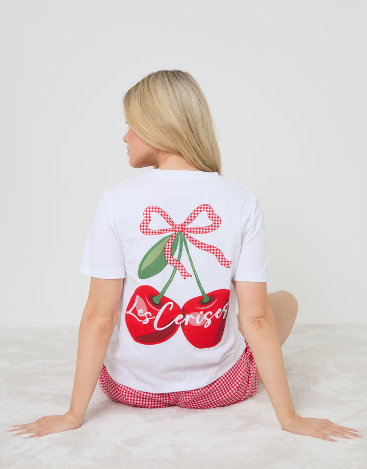 Red Cherry Print Gingham Pyjamas (2-Piece Set)