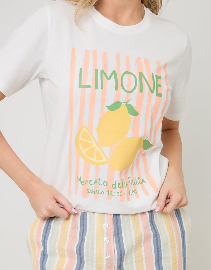 Cream Lemonade Graphic Print Cotton Pyjamas (2-Piece Set)