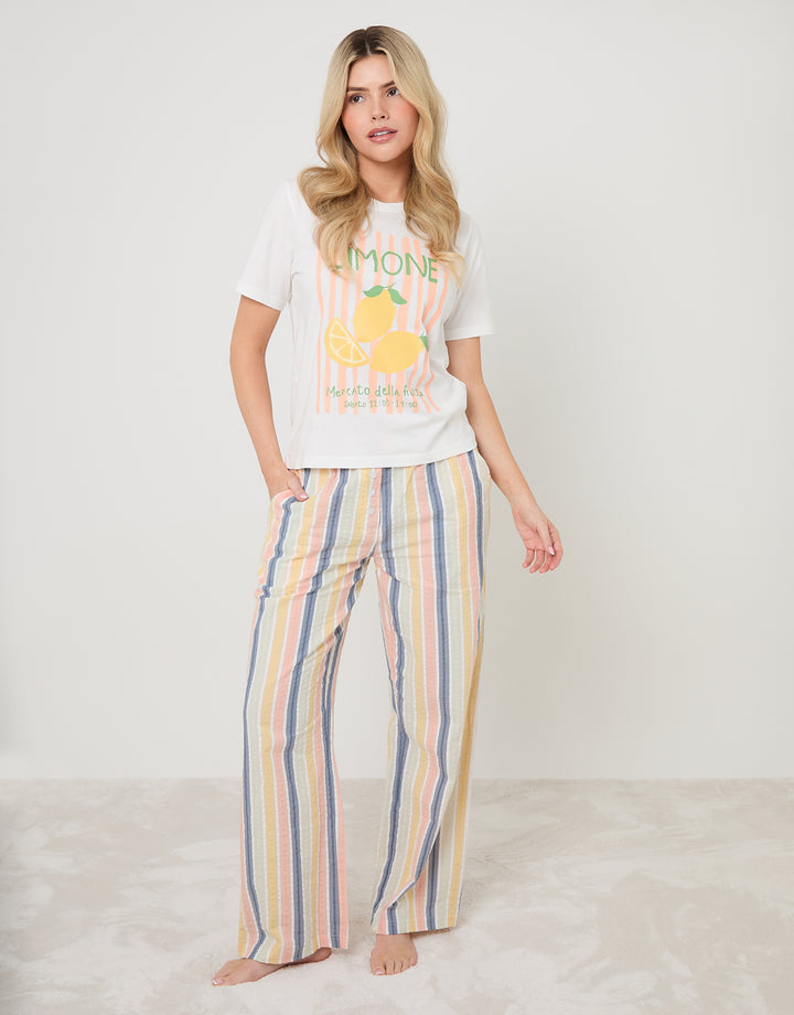 Cream Petite Lemonade Graphic Print Cotton Pyjamas (2-Piece Set)