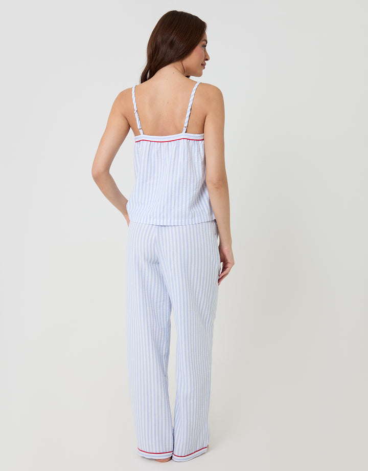 Threadbare A-Line Cami Seersucker Pyjama Set in Blue Stripe - back view