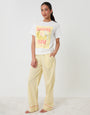 Threadbare Petite Cotton Banana Farm Print Pyjama Set in Yellow Check - full view hand in pocket