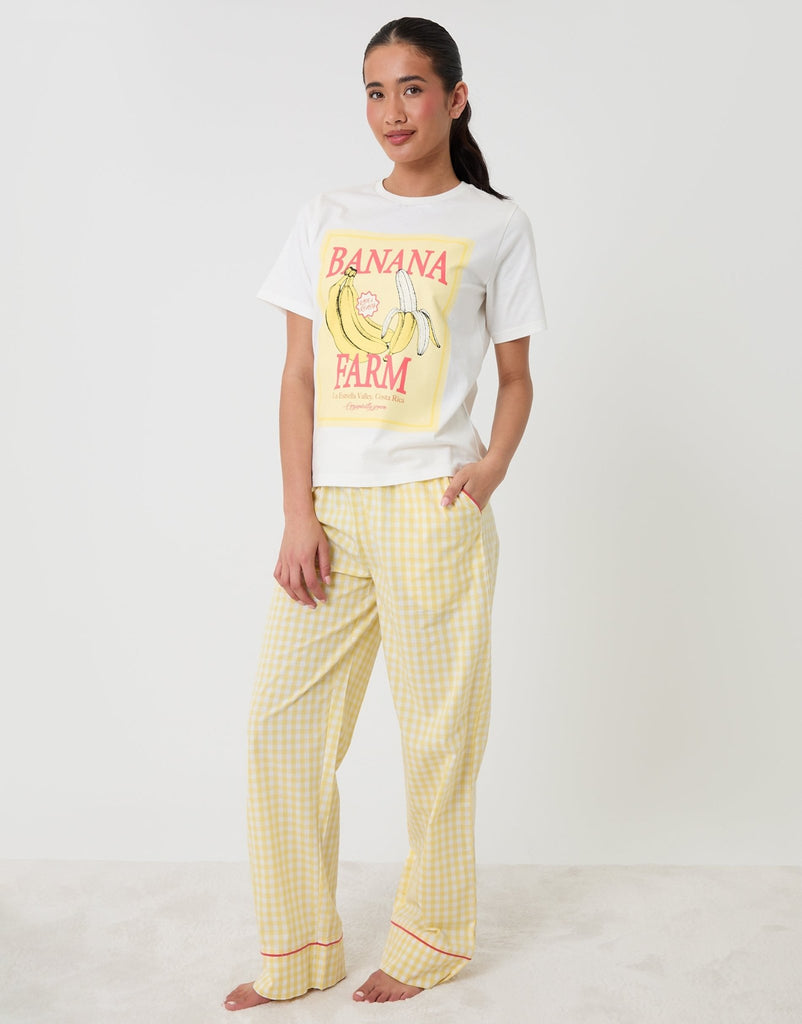 Petite Banana Farm Print Pure Cotton Pyjama Set Check
