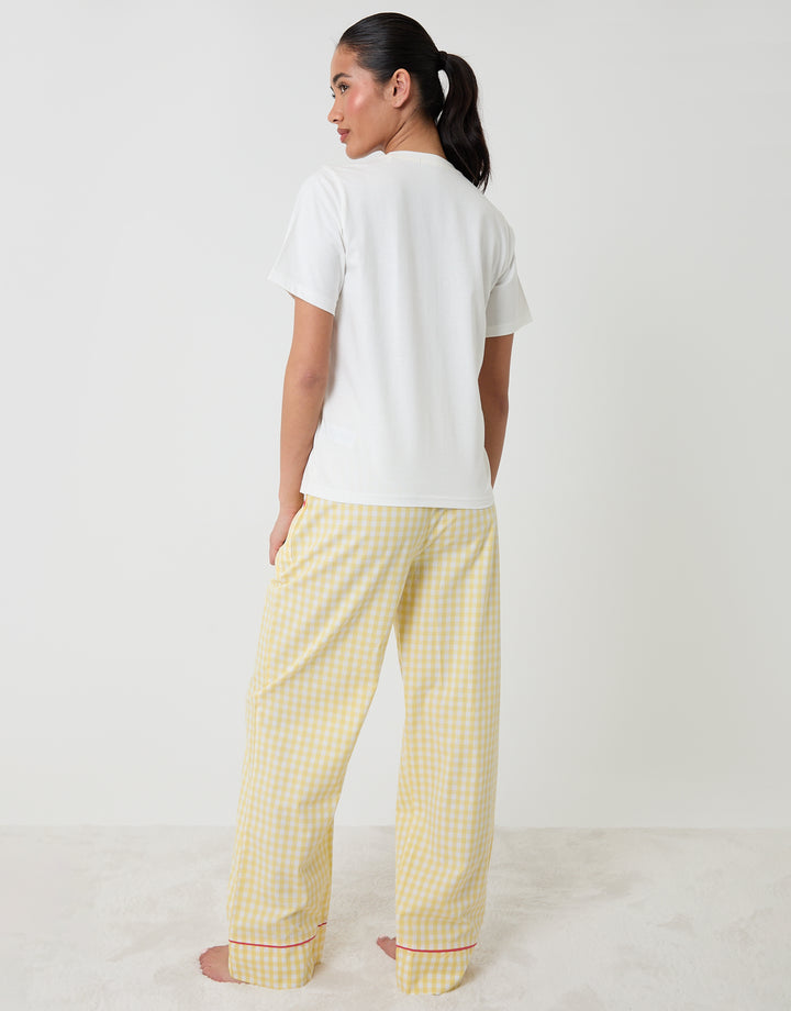 Threadbare Cotton Banana Farm Print Pyjama Set in Yellow Check - back view