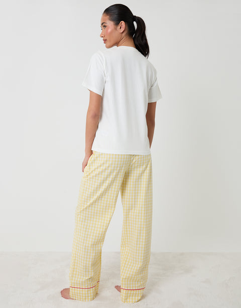 Threadbare Petite Cotton Banana Farm Print Pyjama Set in Yellow Check - back view
