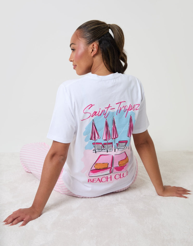 Seersucker Saint Tropez Graphic Print Pyjama Set Stripe
