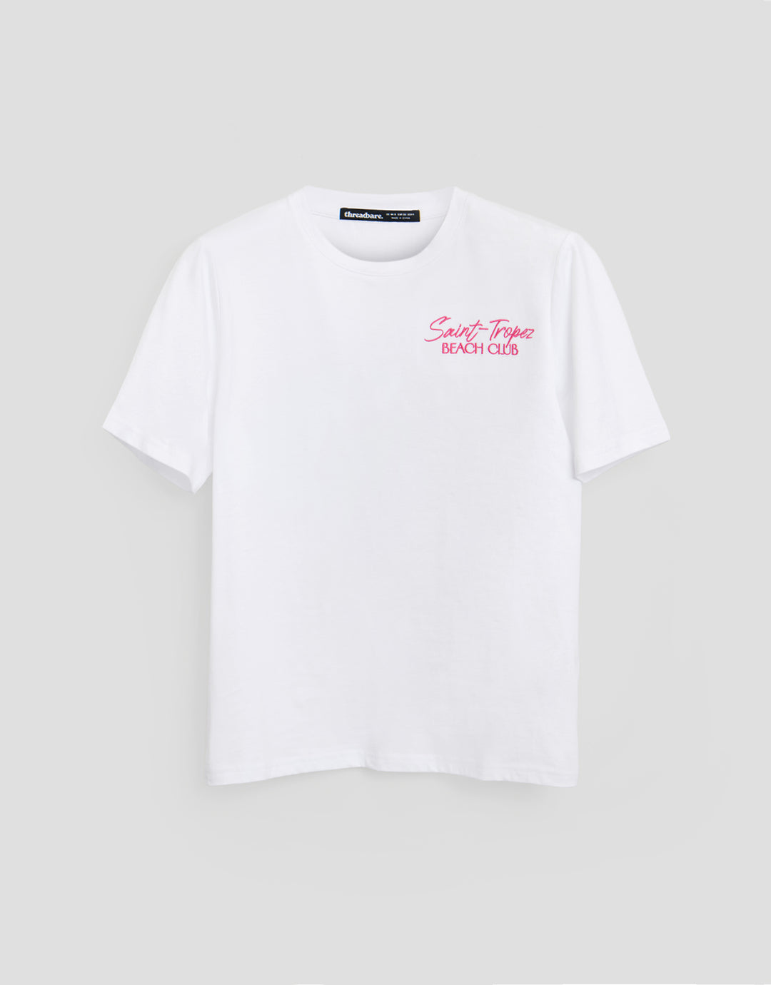 Threadbare Seersucker Saint Tropez Graphic Print Pyjama Set in Pink Stripe - flat lay top