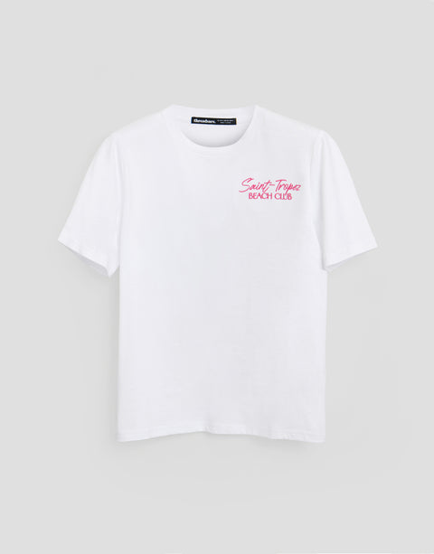 Threadbare Seersucker Saint Tropez Graphic Print Pyjama Set in Pink Stripe - flat lay top