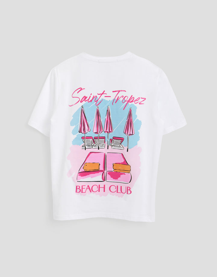Threadbare Seersucker Saint Tropez Graphic Print Pyjama Set in Pink Stripe - flat lay back