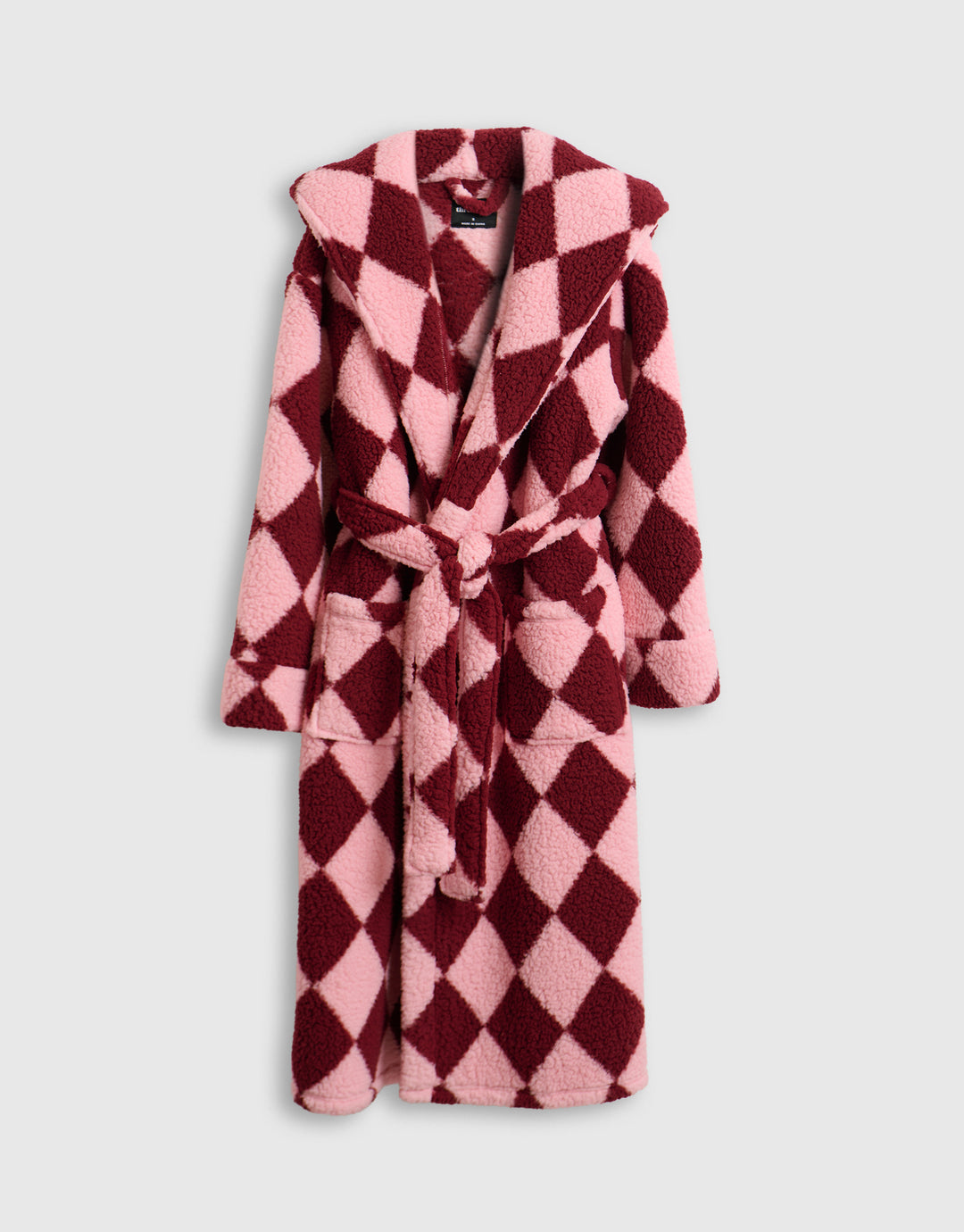 Hooded Dressing Gown in Pink & Red Diamond Check