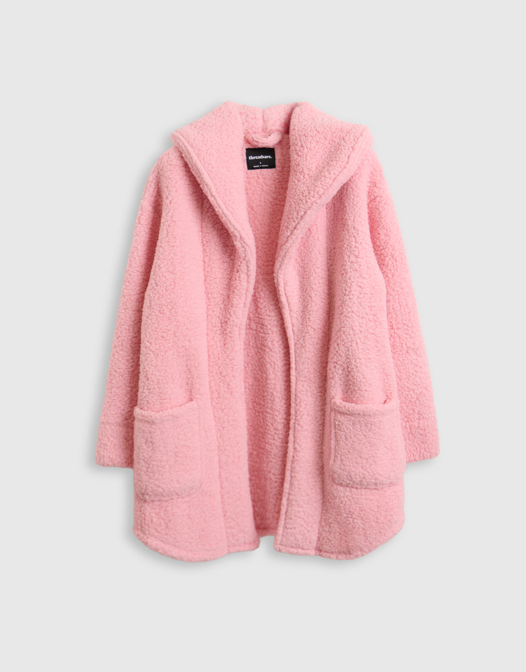Sherpa Fleece Open Dressing Gown in Pink