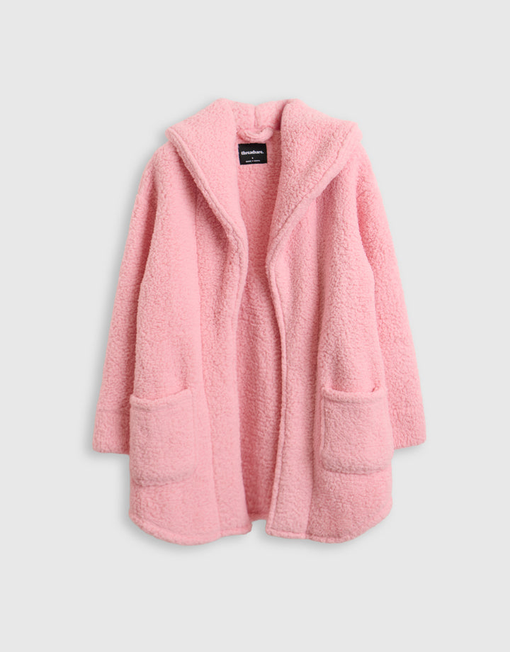 Sherpa Fleece Open Dressing Gown in Pink