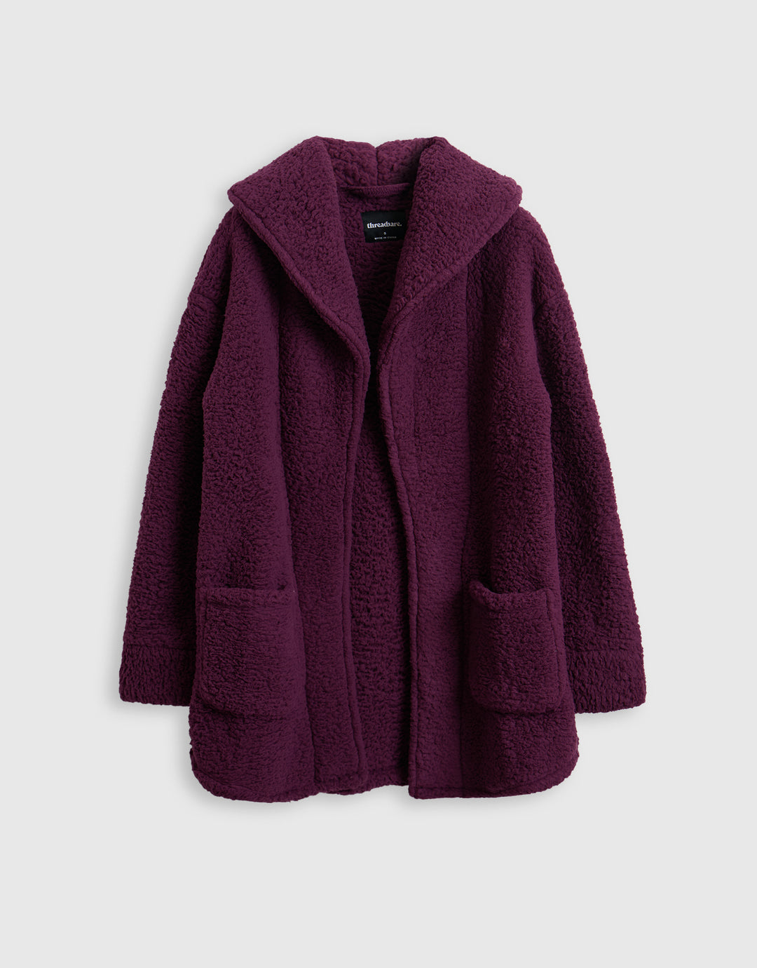 Sherpa Fleece Open Dressing Gown in Plum