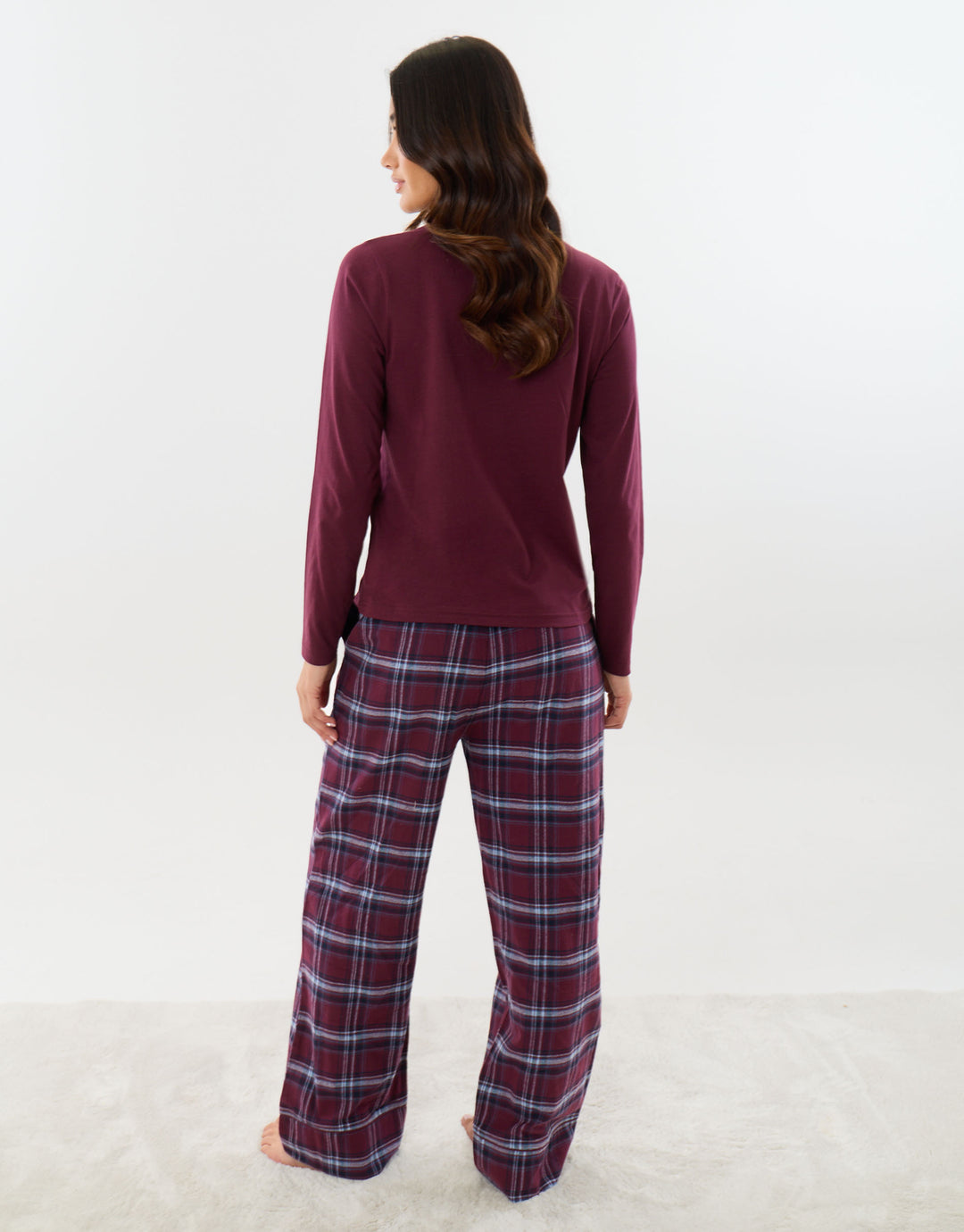 Petite Cotton Deck the Paws Christmas Pyjama Set in Burgundy Check