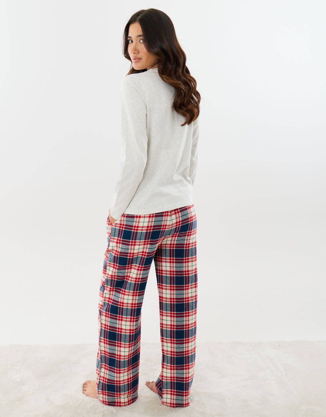 Cotton Driving Home for Christmas Pyjama Set in Cream Check