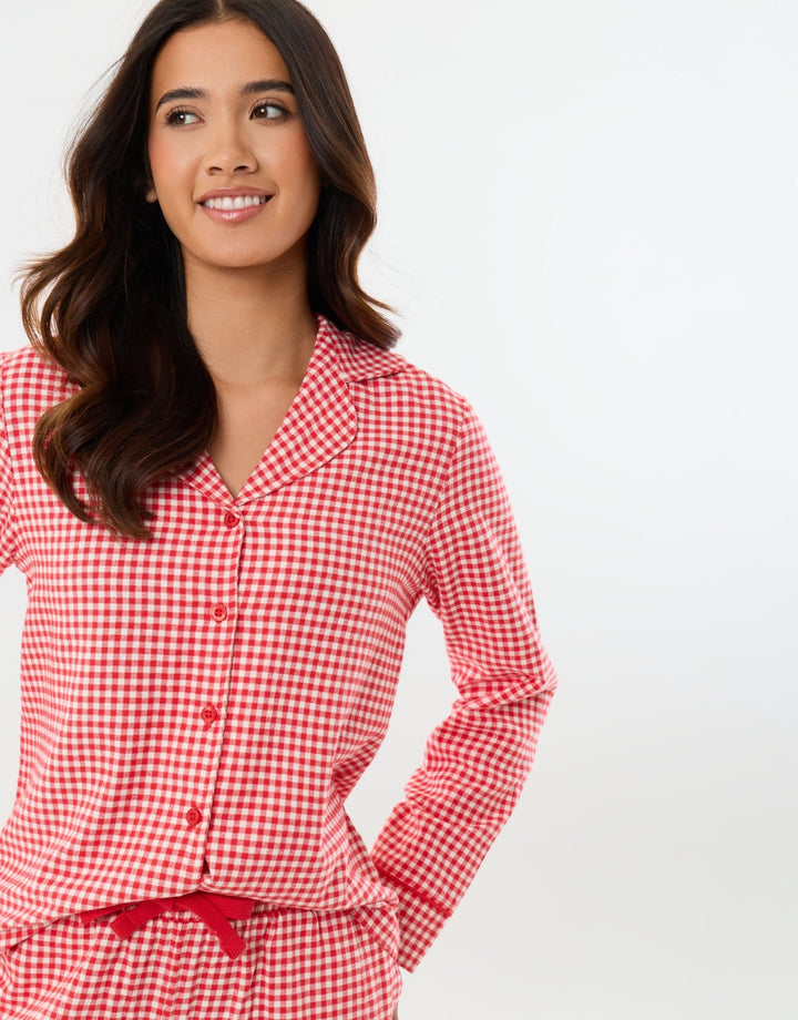 Cotton Button Down Pyjama Set in Red Gingham