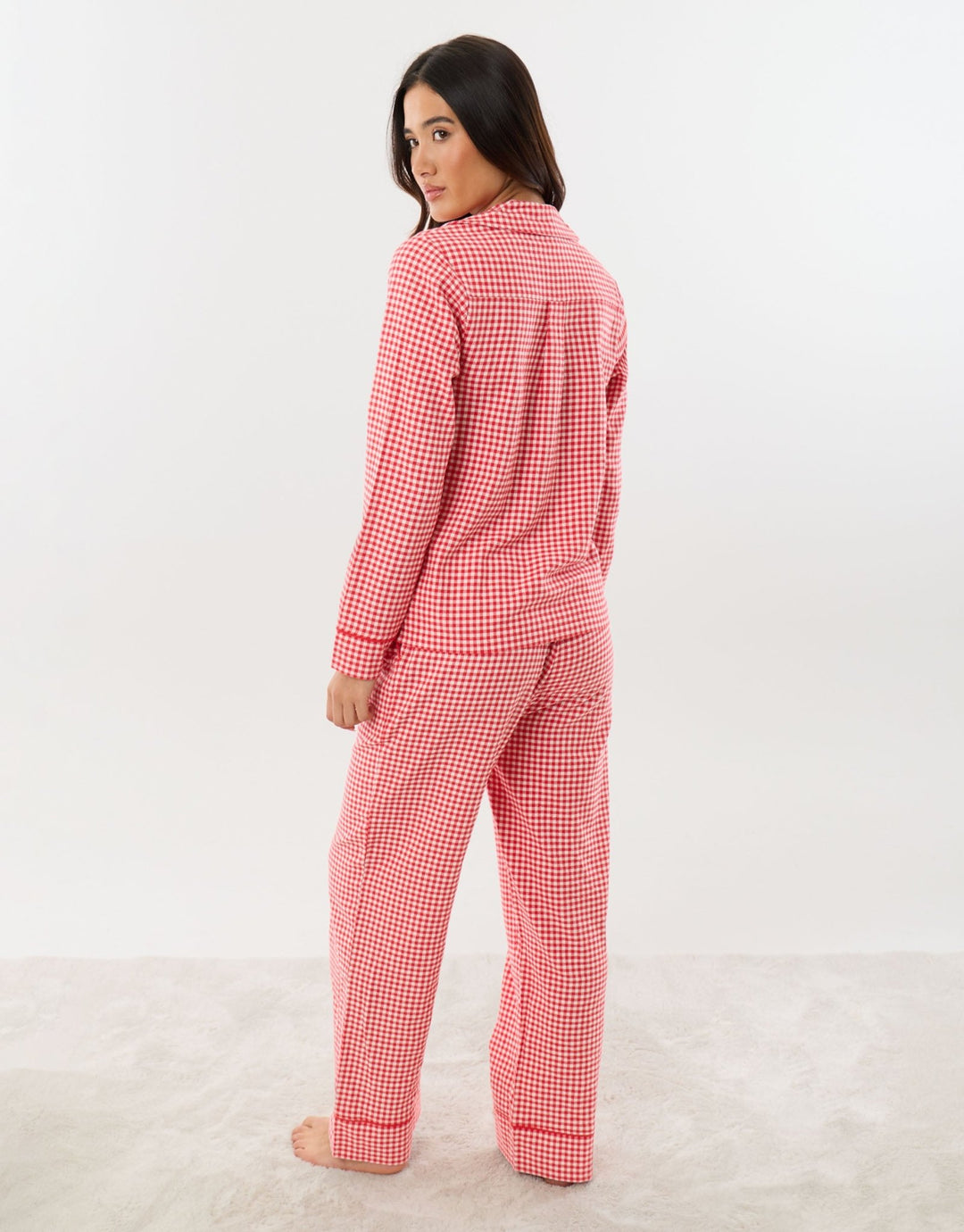 Petite Cotton Button Up Pyjama Set in Red Gingham