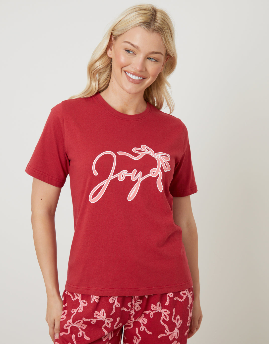 Red Bow Graphic Print Pyjamas (2-Piece Set)