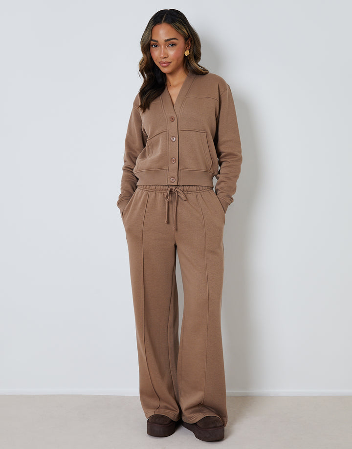 Brown Sweat Bomber Cardigan & Jogger Co-ord (2-Piece Set)