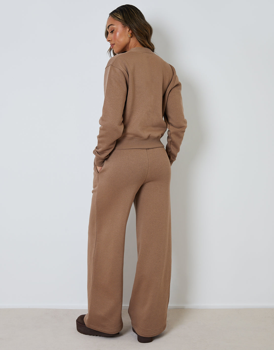 Brown Sweat Bomber Cardigan & Jogger Co-ord (2-Piece Set)