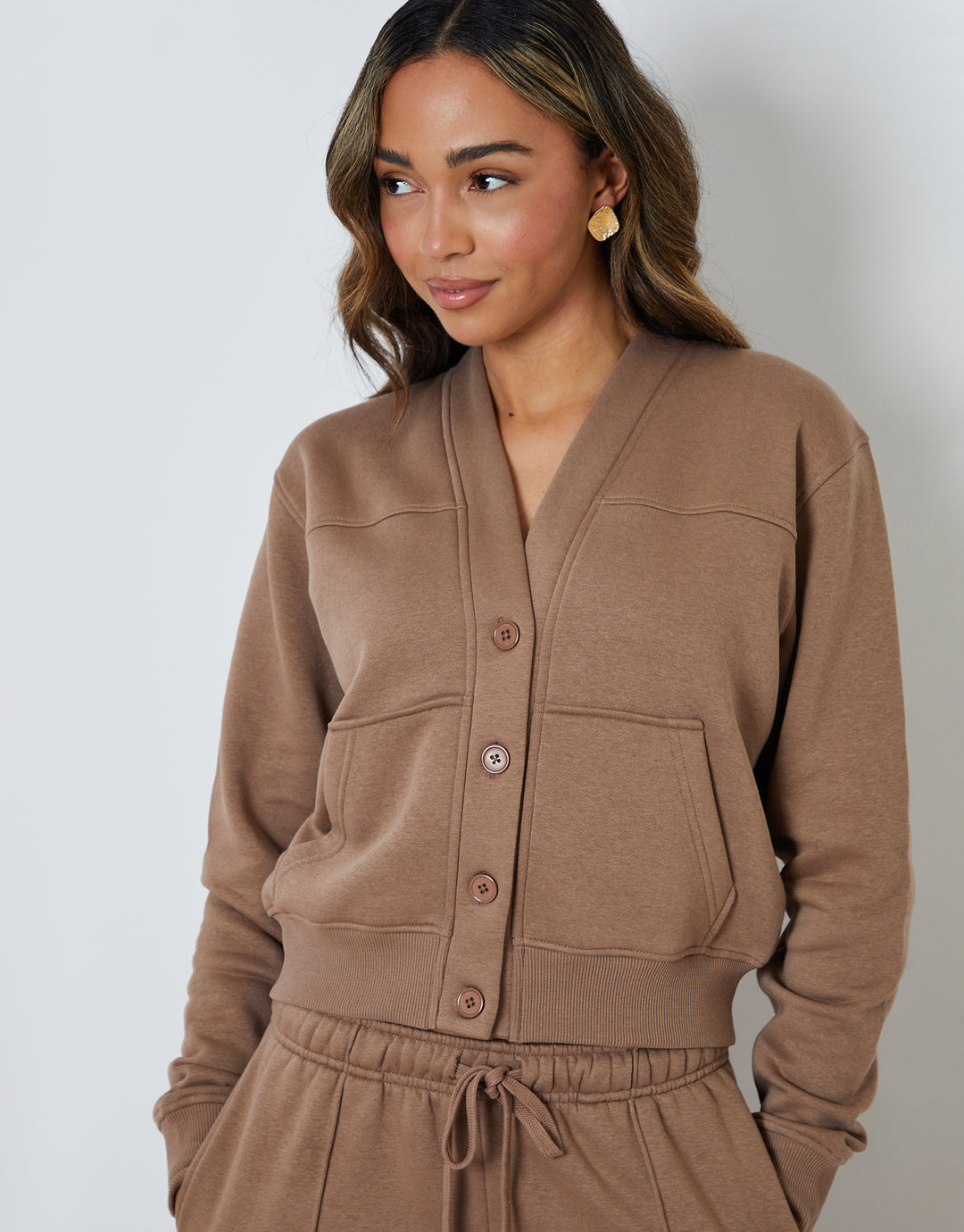 Brown Sweat Bomber Cardigan & Jogger Co-ord (2-Piece Set)