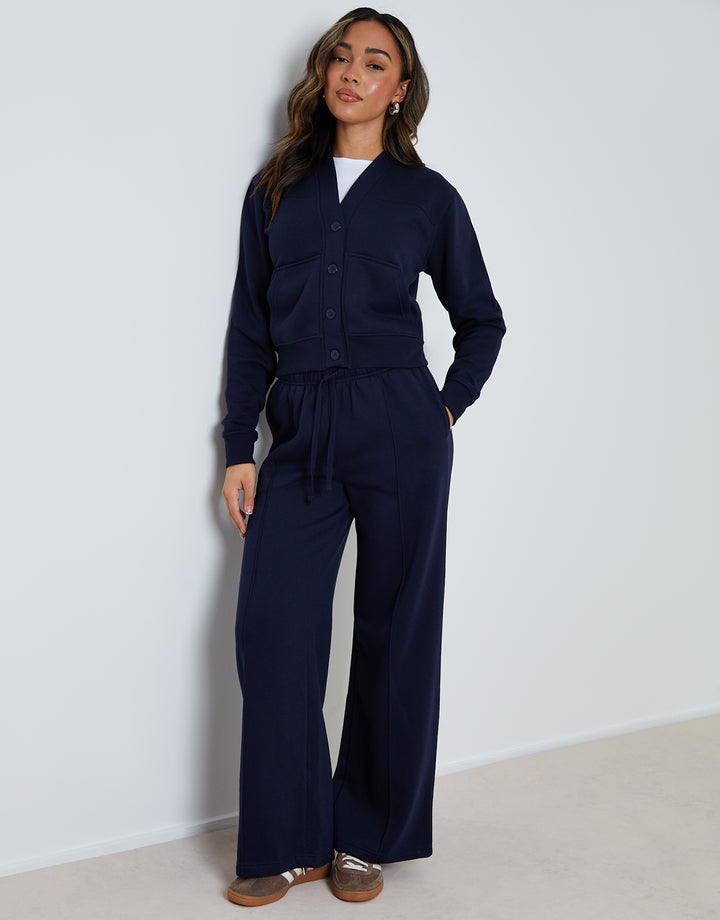 Navy Sweat Bomber Cardigan & Jogger Co-ord (2-Piece Set)