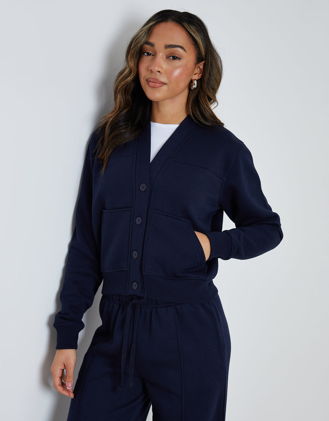 Navy Sweat Bomber Cardigan & Jogger Co-ord (2-Piece Set)